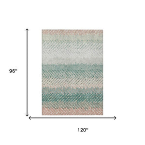 8 X 10 Striped Turquoise Teal Polyester Washable Rug for Patio Porch or Living Room