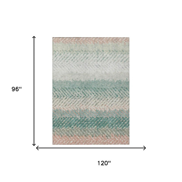 8 X 10 Striped Turquoise Teal Polyester Washable Rug for Patio Porch or Living Room