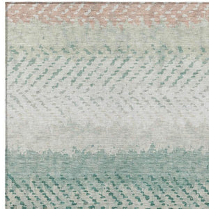9 X 12 Turquoise Teal Stripe Polyester Area Rug Washable for Patio and Living Room