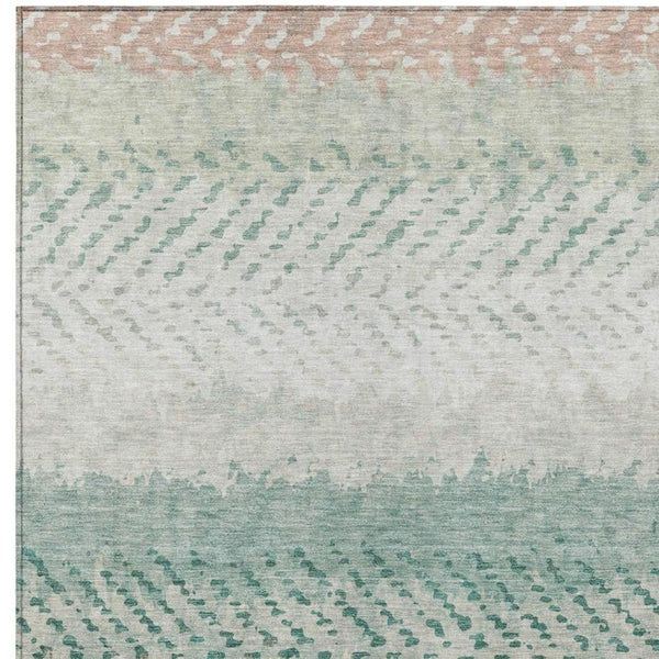 9 X 12 Turquoise Teal Stripe Polyester Area Rug Washable for Patio and Living Room