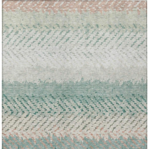 9 X 12 Turquoise Teal Stripe Polyester Area Rug Washable for Patio and Living Room