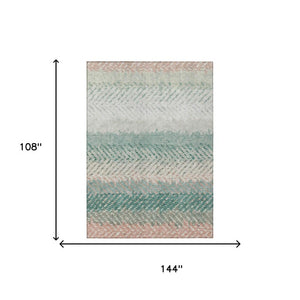 9 X 12 Turquoise Teal Stripe Polyester Area Rug Washable for Patio and Living Room