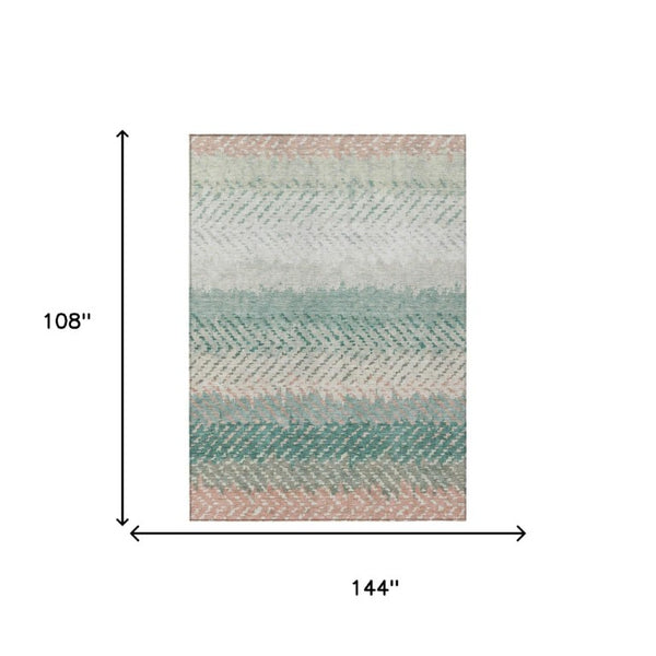 9 X 12 Turquoise Teal Stripe Polyester Area Rug Washable for Patio and Living Room