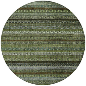 HomeRoots 8 Foot Round Striped Polyester Area Rug Washable Stain Resistant Indoor Outdoor Green 739753