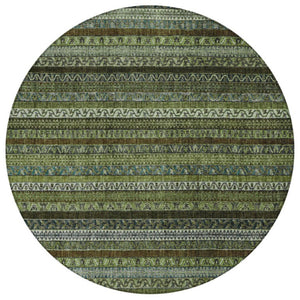 8 Foot Round Striped Polyester Area Rug Washable Stain Resistant Indoor Outdoor Green