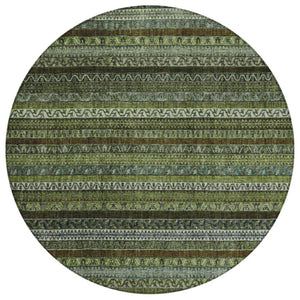 8 Foot Round Striped Polyester Area Rug Washable Stain Resistant Indoor Outdoor Green