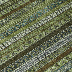 8 Foot Round Striped Polyester Area Rug Washable Stain Resistant Indoor Outdoor Green