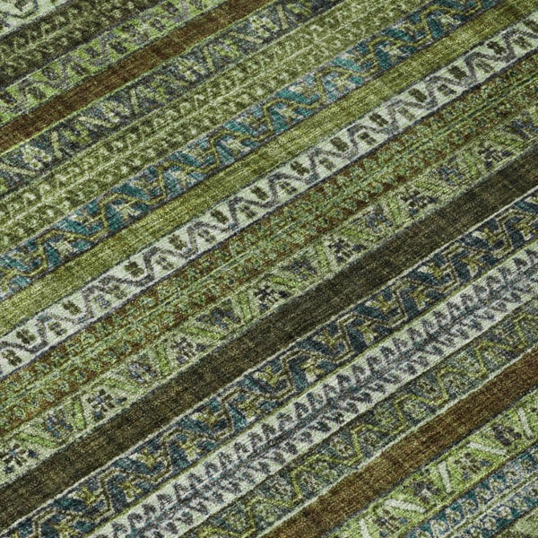8 Foot Round Striped Polyester Area Rug Washable Stain Resistant Indoor Outdoor Green