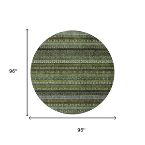8 Foot Round Striped Polyester Area Rug Washable Stain Resistant Indoor Outdoor Green