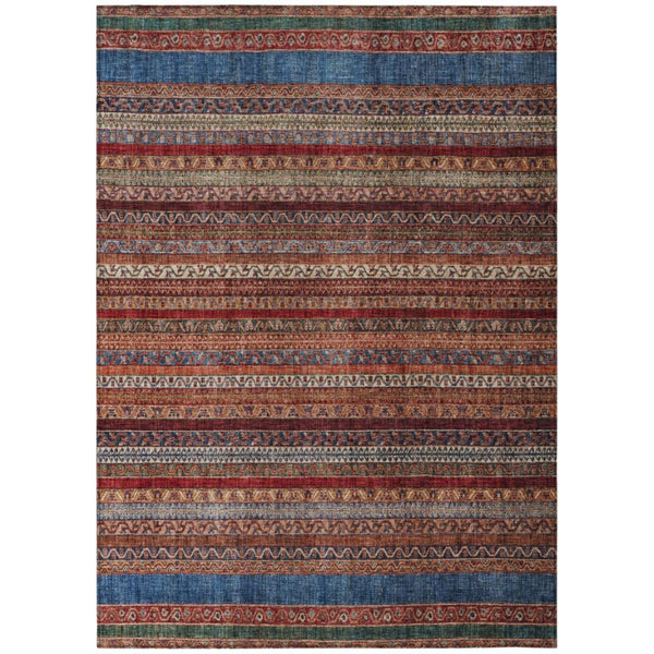 HomeRoots 10 Ft Striped Washable Polyester Area Rug for Patio Porch Living Room and High Traffic Zones 739762