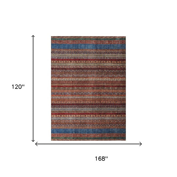10 Ft Striped Washable Polyester Area Rug for Patio Porch Living Room and High Traffic Zones