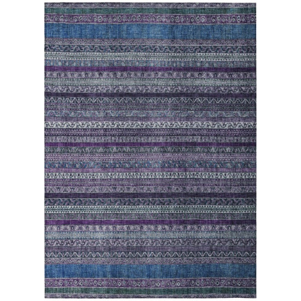 HomeRoots 9 X 12 Striped Polyester Area Rug Washable Stain Resistant Patio Porch Living Room 739767