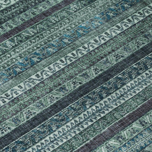 8 Ft Round Teal Graphite Stripe Polyester Rug Washable for Indoor Outdoor Use