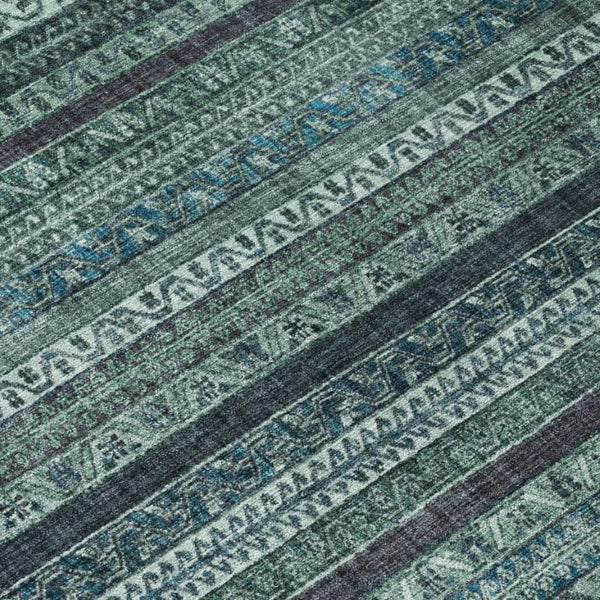 8 Ft Round Teal Graphite Stripe Polyester Rug Washable for Indoor Outdoor Use