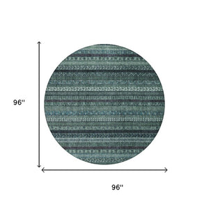 8 Ft Round Teal Graphite Stripe Polyester Rug Washable for Indoor Outdoor Use