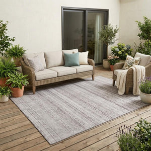 5 X 8 Beige Brown Stripe Polyester Area Rug Washable Stain Resistant Indoor Outdoor