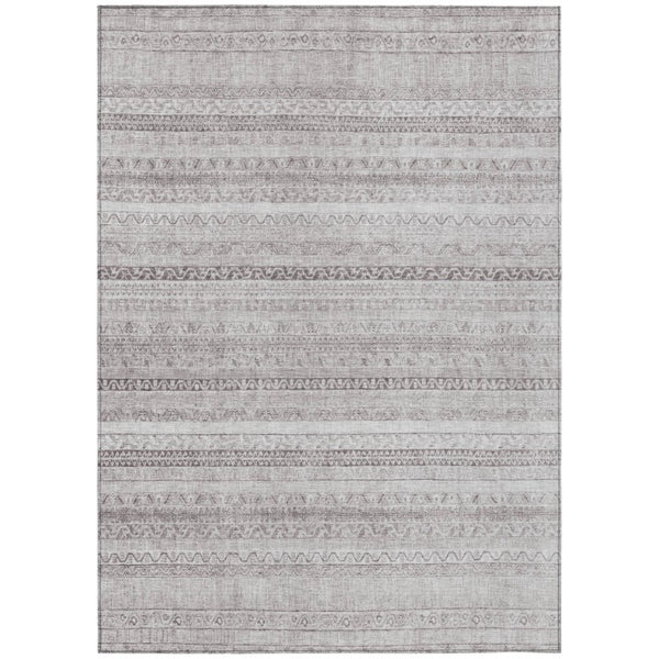 HomeRoots 5 X 8 Beige Brown Stripe Polyester Area Rug Washable Stain Resistant Indoor Outdoor 739776