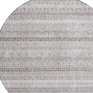 8 Ft Round Striped Polyester Area Rug Washable Indoor Outdoor Patio Beige Brown