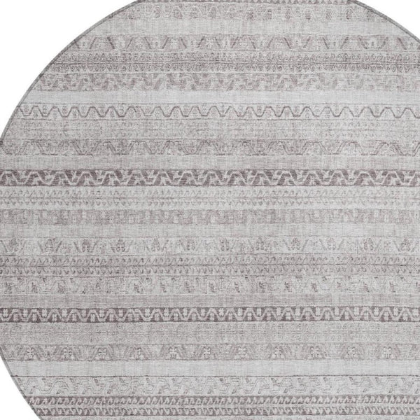 8 Ft Round Striped Polyester Area Rug Washable Indoor Outdoor Patio Beige Brown