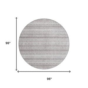 8 Ft Round Striped Polyester Area Rug Washable Indoor Outdoor Patio Beige Brown