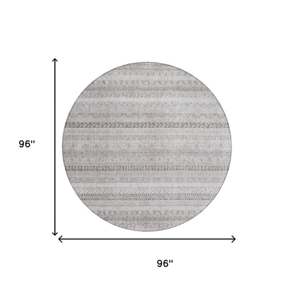 8 Ft Round Striped Polyester Area Rug Washable Indoor Outdoor Patio Beige Brown
