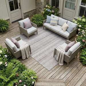 10 X 14 Striped Polyester Indoor Outdoor Rug Stain Resistant for Patio or Living Room