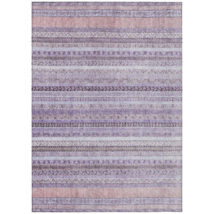 HomeRoots 5 X 8 Lavender Striped Washable Polyester Rug for Patio Porch or Living Room 739782