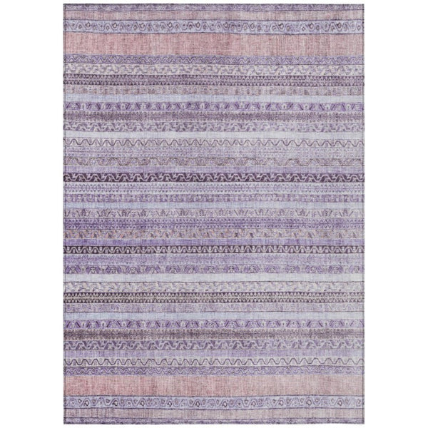 HomeRoots 5 X 8 Lavender Striped Washable Polyester Rug for Patio Porch or Living Room 739782