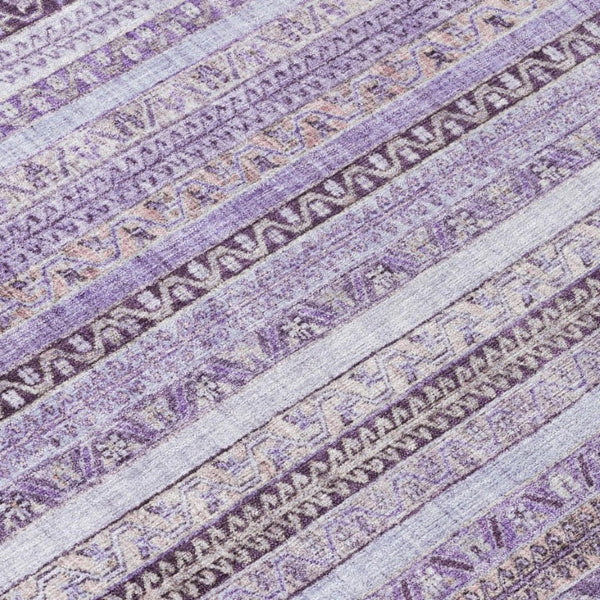5 X 8 Lavender Striped Washable Polyester Rug for Patio Porch or Living Room