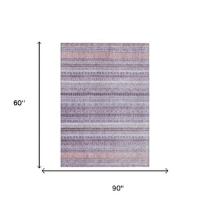 5 X 8 Lavender Striped Washable Polyester Rug for Patio Porch or Living Room