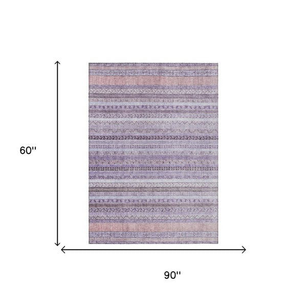 5 X 8 Lavender Striped Washable Polyester Rug for Patio Porch or Living Room