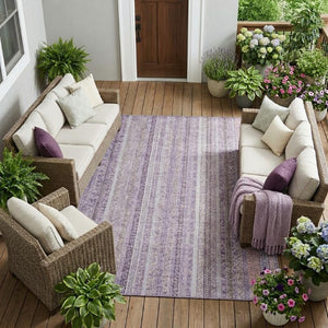 8 X 10 Striped Washable Polyester Area Rug for Patio Porch Living Room and Pets