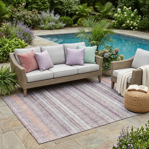 5 X 8 Mauve Pink Stripe Washable Polyester Area Rug for Indoor Outdoor Use