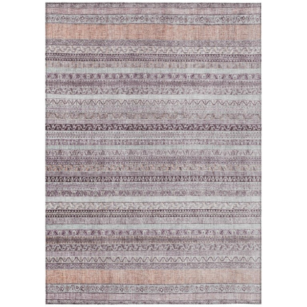 HomeRoots 5 X 8 Mauve Pink Stripe Washable Polyester Area Rug for Indoor Outdoor Use 739788
