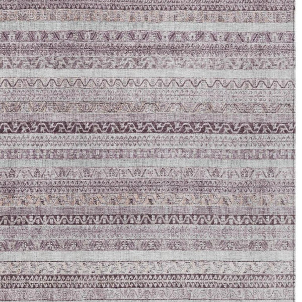 5 X 8 Mauve Pink Stripe Washable Polyester Area Rug for Indoor Outdoor Use