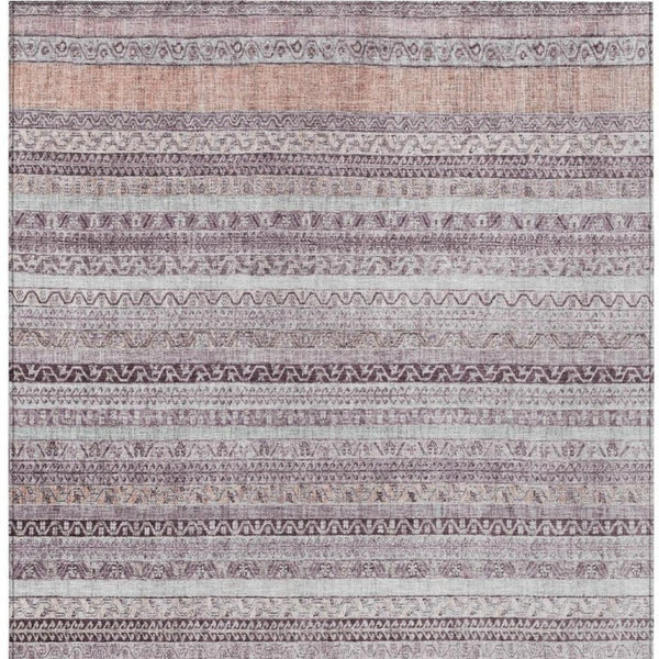 5 X 8 Mauve Pink Stripe Washable Polyester Area Rug for Indoor Outdoor Use