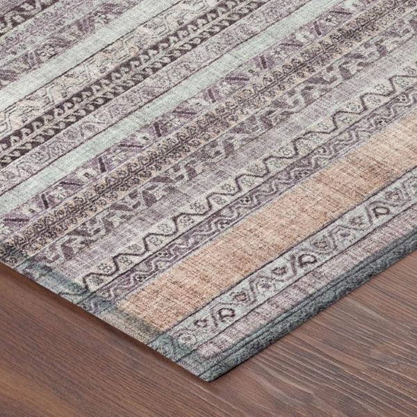 5 X 8 Mauve Pink Stripe Washable Polyester Area Rug for Indoor Outdoor Use