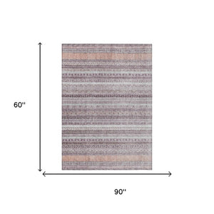 5 X 8 Mauve Pink Stripe Washable Polyester Area Rug for Indoor Outdoor Use