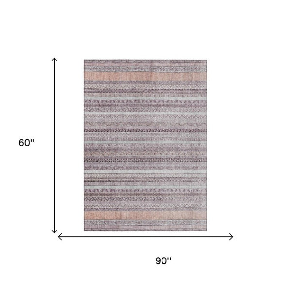 5 X 8 Mauve Pink Stripe Washable Polyester Area Rug for Indoor Outdoor Use