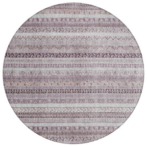 HomeRoots 8 Foot Round Striped Mauve Pink Washable Polyester Rug for Patio or Family Room 739789