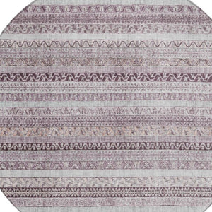 8 Foot Round Striped Mauve Pink Washable Polyester Rug for Patio or Family Room