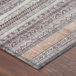 8 Foot Round Striped Mauve Pink Washable Polyester Rug for Patio or Family Room