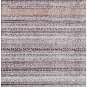 8 Ft X 10 Ft Mauve Pink Striped Polyester Washable Rug for Patio or Living Room