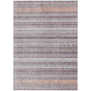 8 Ft X 10 Ft Mauve Pink Striped Polyester Washable Rug for Patio or Living Room
