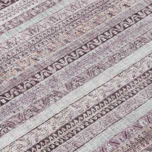 8 Ft X 10 Ft Mauve Pink Striped Polyester Washable Rug for Patio or Living Room