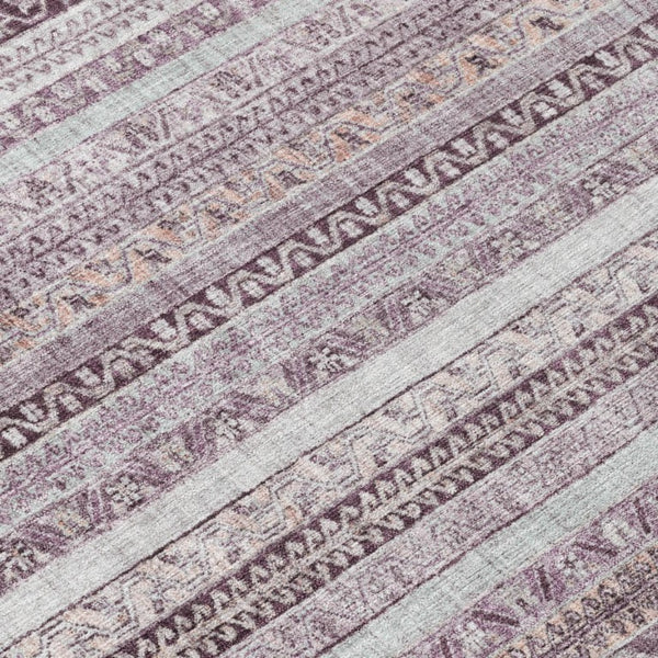 8 Ft X 10 Ft Mauve Pink Striped Polyester Washable Rug for Patio or Living Room