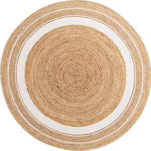 Unique Loom Braided Jute Gujarat Hand Woven Border Rug Natural and White, Ivory 8' 0" x 8' 0"