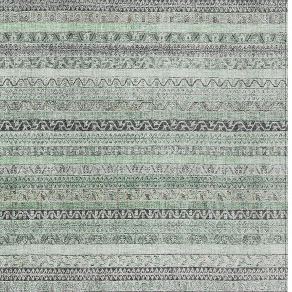 5x8 Mint Striped Washable Polyester Area Rug for Patio Porch Living Room or Bedroom