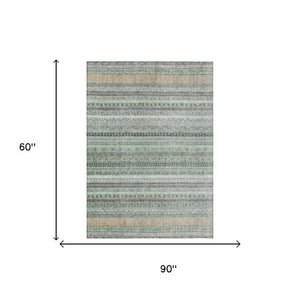 5x8 Mint Striped Washable Polyester Area Rug for Patio Porch Living Room or Bedroom