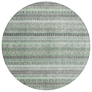 HomeRoots 8 Ft Round Striped Mint Polyester Rug Washable for Patio Porch Kitchen or Family Room 739795